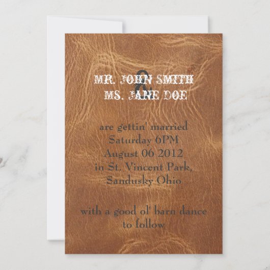 Uitgebreide westerse leren trouwuitnodiging kaart (Achterkant)