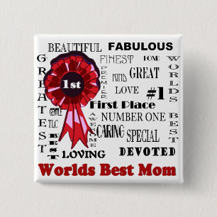 Uitgebreide Word Collage werelden Beste Mam Design Vierkante Button 5,1 Cm