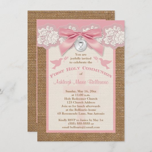UITGEDRUKTE BOW EN CHARM Eerste Heilige Communie U Kaart (Voorkant / Achterkant)