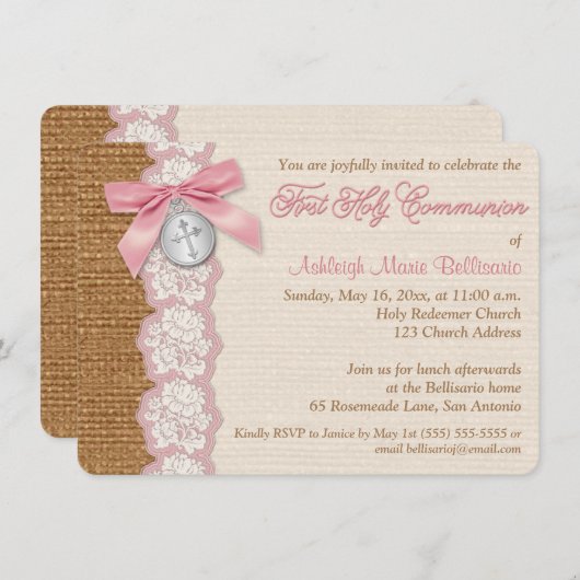 UITGEDRUKTE BOW EN CHARM Eerste Heilige Communie U Kaart (Voorkant / Achterkant)