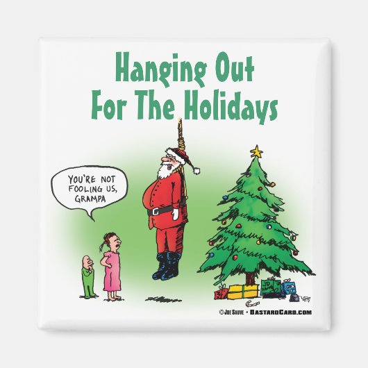 Uitgehangen Kerstman Verdraaide Cartoon Magneet (Voorkant)