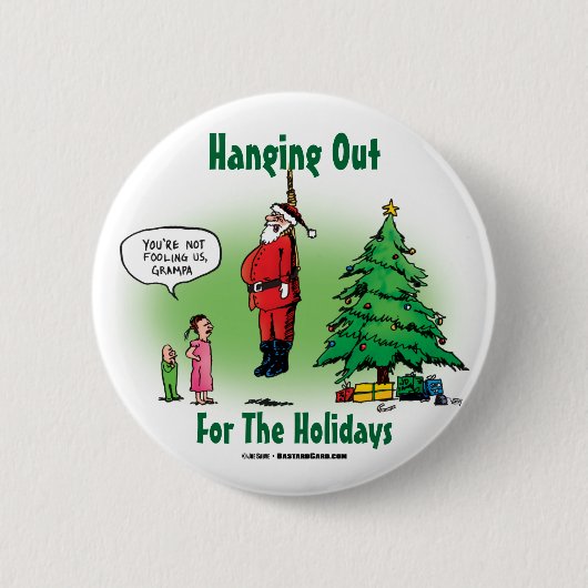 Uitgehangen Kerstman Verdraaide Cartoon Ronde Button 5,7 Cm (Voorkant)
