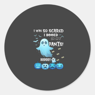 Uitgejoelde Broek Halloween Geest Blauwe Pompoenen Ronde Sticker