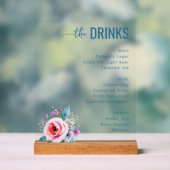 Uitgekiend Blauw Bloemendrankenmenu Acryl Bord (Neutraal)