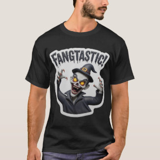 Uitgelaten cartoon zombie karakter met hoektanden t-shirt