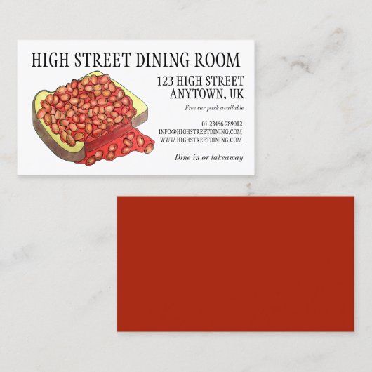 Uitgelekte bonen op Toast UK British Cuisine Food Visitekaartje (Voorkant / Achterkant)