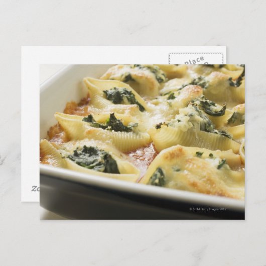 Uitgelekte deegschelpen met spinazie briefkaart (Voorkant / Achterkant)