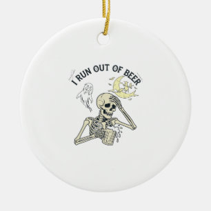 Uitgelopen Bier Skelet Geest Maan Halloween_1 Keramisch Ornament