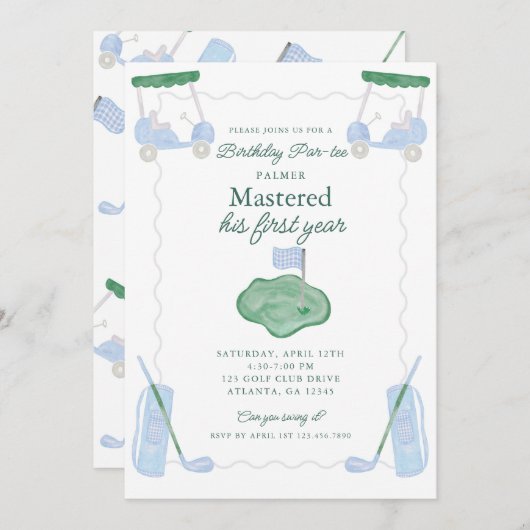 Uitgenodigde Eerste Verjaardag Par-tee Uitnodiging (Voorkant / Achterkant)