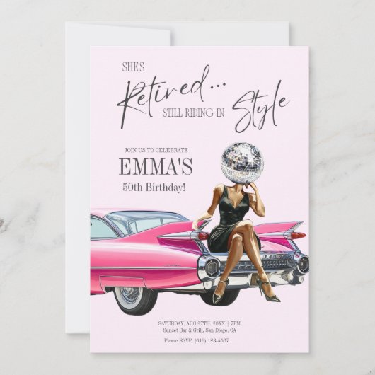 Uitgenodigde Roze Cadillac Aangepaste Uitnodiging (Voorkant)