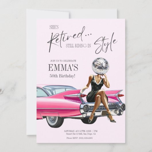 Uitgenodigde Roze Cadillac Aangepaste Uitnodiging (Voorkant)