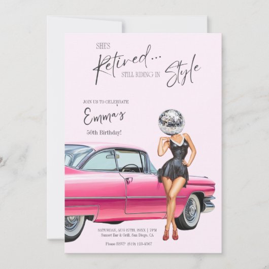 Uitgenodigde Roze Cadillac Aangepaste Uitnodiging (Voorkant)
