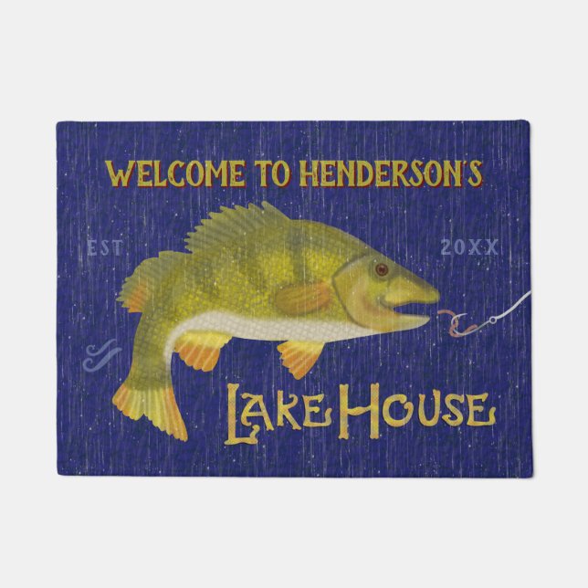 Uitgepersonaliseerde Nautical Bass Fish Lake House Deurmat (Voorkant)
