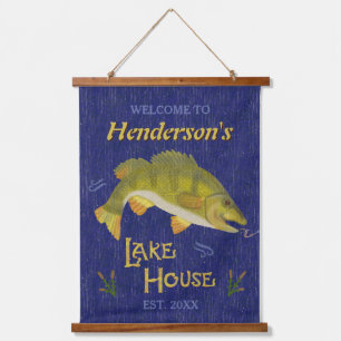 Uitgepersonaliseerde Nautical Bass Fish Lake House Hangend Wandkleed