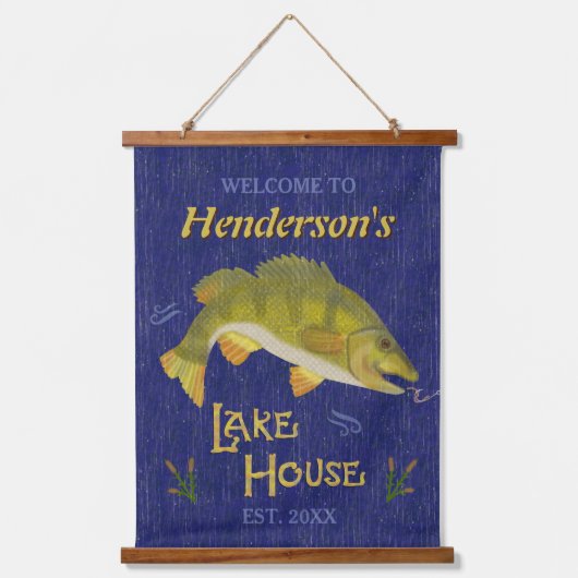 Uitgepersonaliseerde Nautical Bass Fish Lake House Hangend Wandkleed (Voorkant)