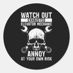 Uitgeputte Lift Mechanic Technician Engineer EL Ronde Sticker