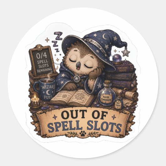 Uitgeputte Tovenaar Sticker voor Grappige D&D (Voorkant)