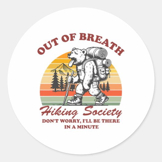 Uitgeputte Wandelvereniging Grappige Berg Retro  Ronde Sticker (Voorkant)