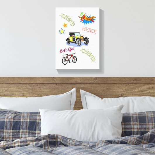 Uitgerekt Canvas Hero Fietsauto Vliegtuig (Insitu (Slaapkamer))