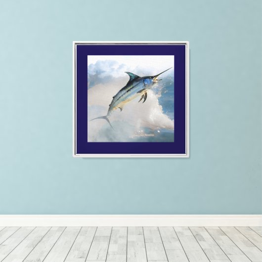 Uitgerekt canvas Jumping Marlin Afdruk (Insitu (Houten vloer))