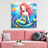 Uitgerekt Canvas - Kleine Zeemeermin & Het Zee Afdruk (Insitu (Woonkamer))