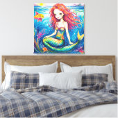Uitgerekt Canvas - Kleine Zeemeermin & Het Zee Afdruk (Insitu (Slaapkamer))