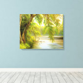 Uitgerekt canvas met bomen en water. (Insitu (Houten vloer))