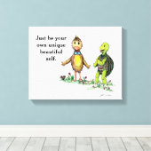 Uitgerekt Canvas Print van Duck en Turtle Friends (Insitu (Houten vloer))