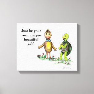 Uitgerekt Canvas Print van Duck en Turtle Friends
