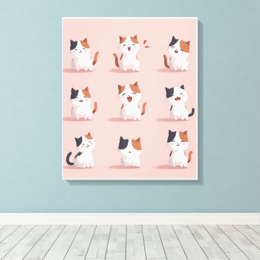 Uitgerekt Canvas Print van een kat glimlachend gel (Insitu (Houten vloer))