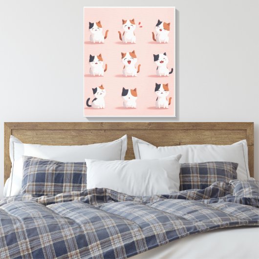 Uitgerekt Canvas Print van een kat glimlachend gel (Insitu (Slaapkamer))