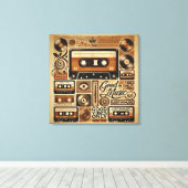 Uitgerekt Canvas - Retro Cassette Design met (Insitu (Houten vloer))