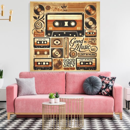 Uitgerekt Canvas - Retro Cassette Design met (Insitu (Woonkamer))