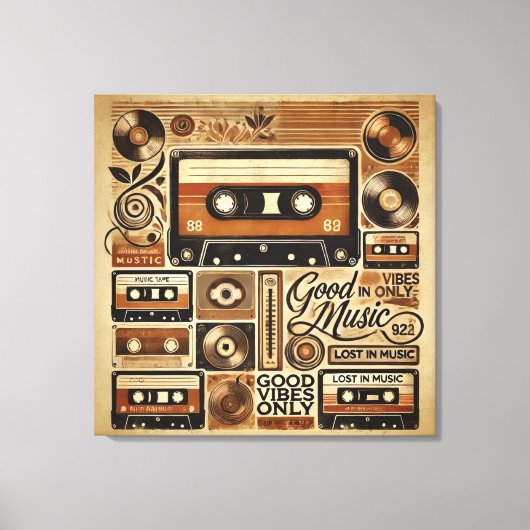 Uitgerekt Canvas - Retro Cassette Design met (Voorkant)