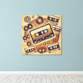 Uitgerekt Canvas - Retro Cassette Design met (Insitu (Houten vloer))