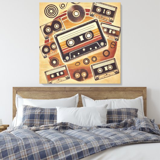 Uitgerekt Canvas - Retro Cassette Design met (Insitu (Slaapkamer))