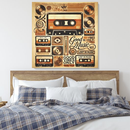 Uitgerekt Canvas - Retro Cassette Design met Afdruk (Insitu (Slaapkamer))