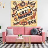 Uitgerekt Canvas - Retro Cassette Design met Afdruk (Insitu (Woonkamer))