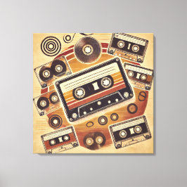 Uitgerekt Canvas - Retro Cassette Design met Afdruk