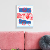 Uitgerekte Canvasprint Blauwe Abstracte Rode Cirke Canvas Afdruk (Insitu (Woonkamer))
