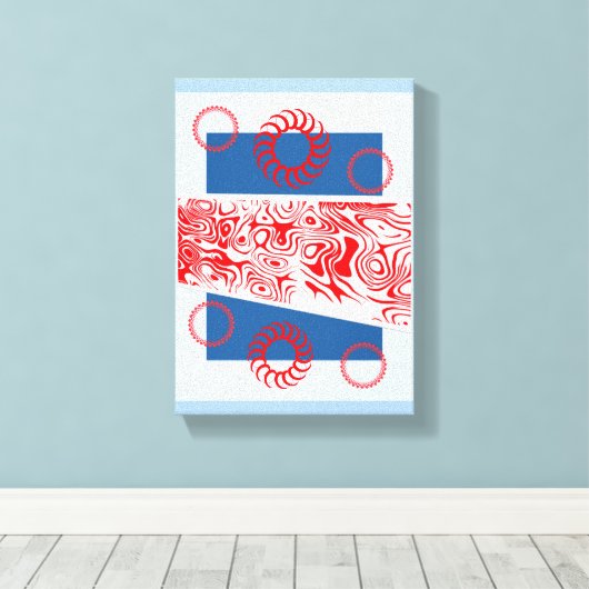 Uitgerekte Canvasprint Blauwe Abstracte Rode Cirke Canvas Afdruk (Insitu (Houten vloer))