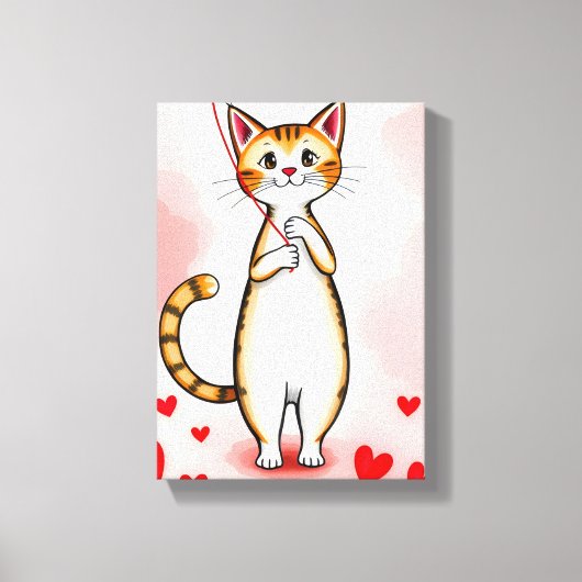 Uitgerekte Canvasprint Mopshond Rode Hartjes Canvas Afdruk (Voorkant)