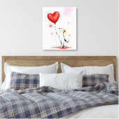 Uitgerekte Canvasprint Rode Hart Ballon Hond Canvas Afdruk (Insitu (Slaapkamer))