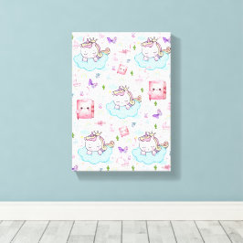 Uitgerekte Canvasprint Roze Blauwe Eenhoorn Regenb Canvas Afdruk