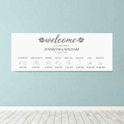 Uitgerekte Canvasprint Trouwtijdlijn bord Canvas Afdruk (Insitu (Houten vloer))