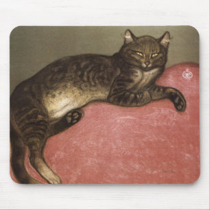 Uitgerekte kat op bank - door Theophile Steinlen Muismat