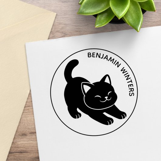 Uitgerekte Zwarte Kat Aangepaste Tekst Rubberstempel