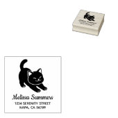 Uitgerekte Zwarte Kat Adres Rubberstempel (Gestempeld)