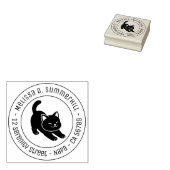 Uitgerekte Zwarte Kat Ronde Adres Rubberstempel (Gestempeld)