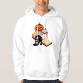 Uitgerekte Zwarte Kat & Treurige Pompoen Halloween Hoodie